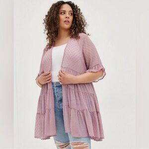 Torrid Kimono Lavender Clip Dot Tiered‎ Plus Size Open Front size 5X